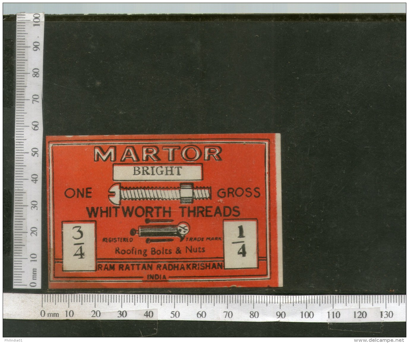 India 1960's Martor Brand Roofing Bolts &amp; Nuts Tools Print Label # L12 - Andere & Zonder Classificatie