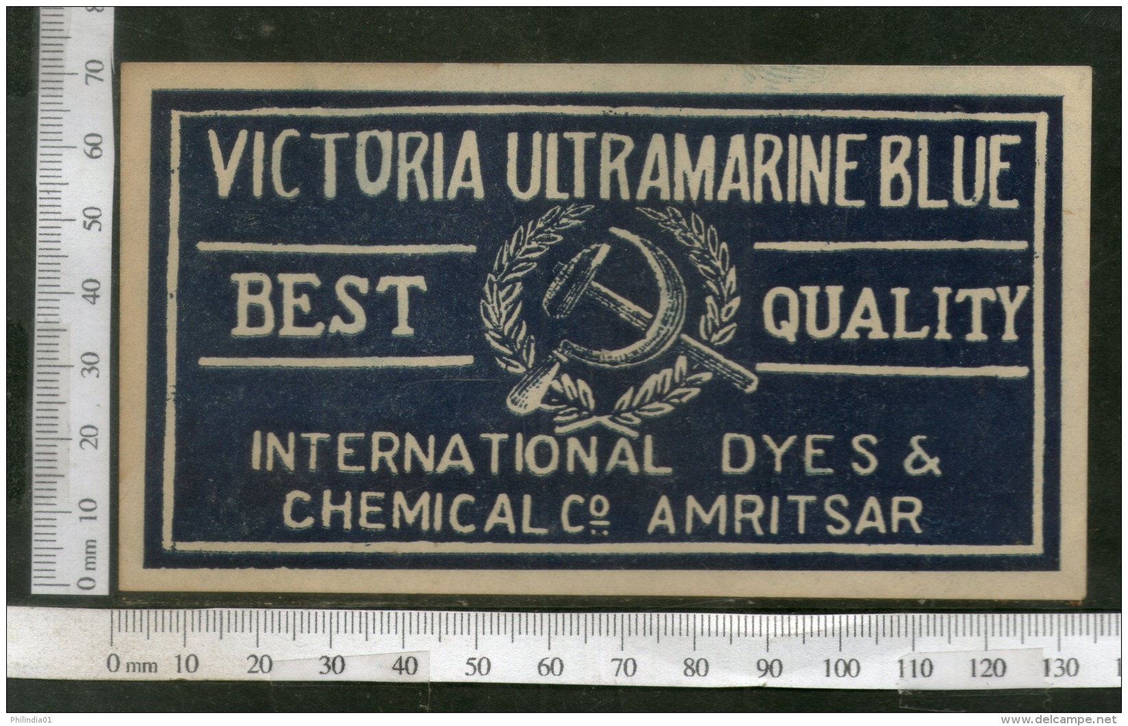 India 1960's Coat Of Arms Victoria Brand Ultramarine Dyeing &amp; Chemical Label  # L16 - Other & Unclassified