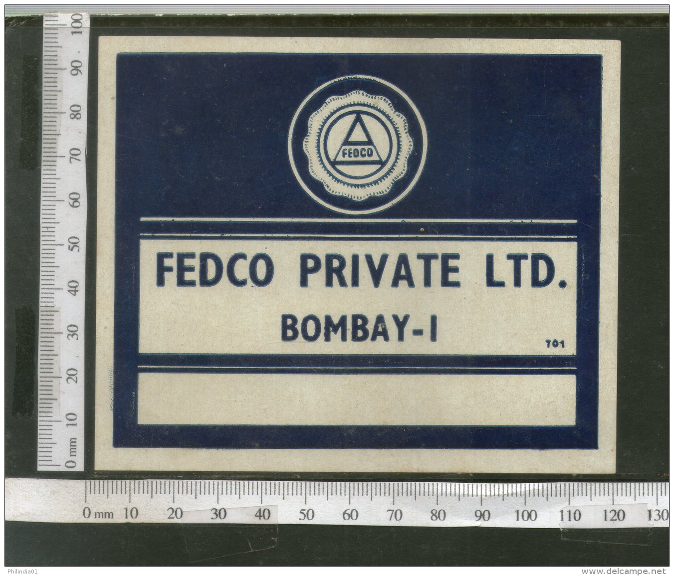 India 1960's Fedco Brand Dyeing &amp; Chemical Print Label # L20 - Andere & Zonder Classificatie