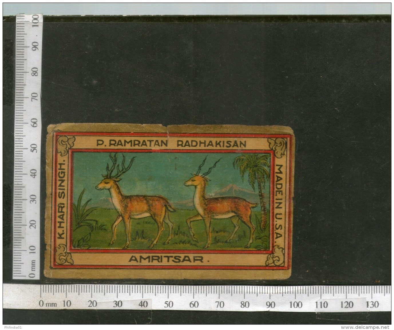 India 1960's Two Stag Deer Brand Dyeing &amp; Chemical Germany Print Label # L23 - Other & Unclassified