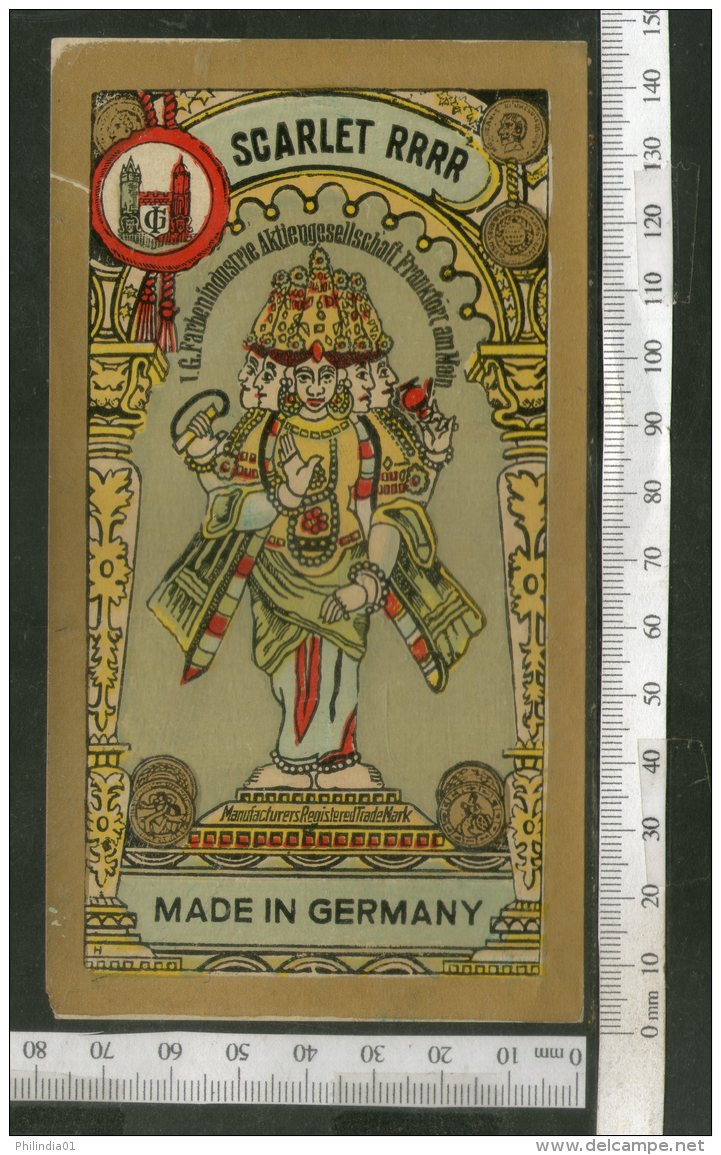 India 1960's Hindu Goddess Brand Dyeing &amp; Chemical Germany Print Label # L25 - Other & Unclassified