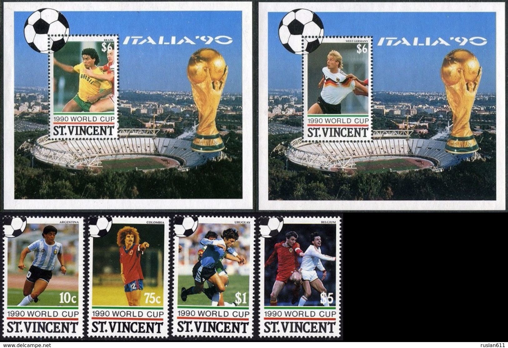 Soccer Football St Vincent Grenadines #713/6 + Bl 54/5 1990 World Cup Italy MNH ** - 1990 – Italie