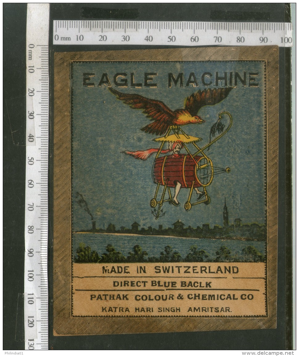 India 1960's Bird Eagle Machine Brand Dyeing &amp; Chemical Multicolor Label # L35 - Andere & Zonder Classificatie