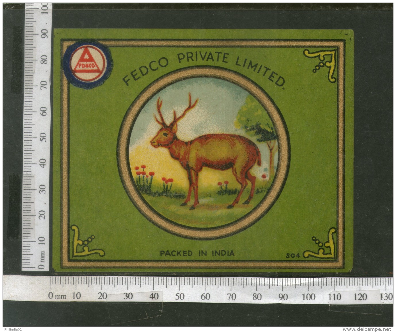 India 1960's Stag Deer Wildlife Brand Dyeing &amp; Chemical Germany Print Label #L37 - Other & Unclassified