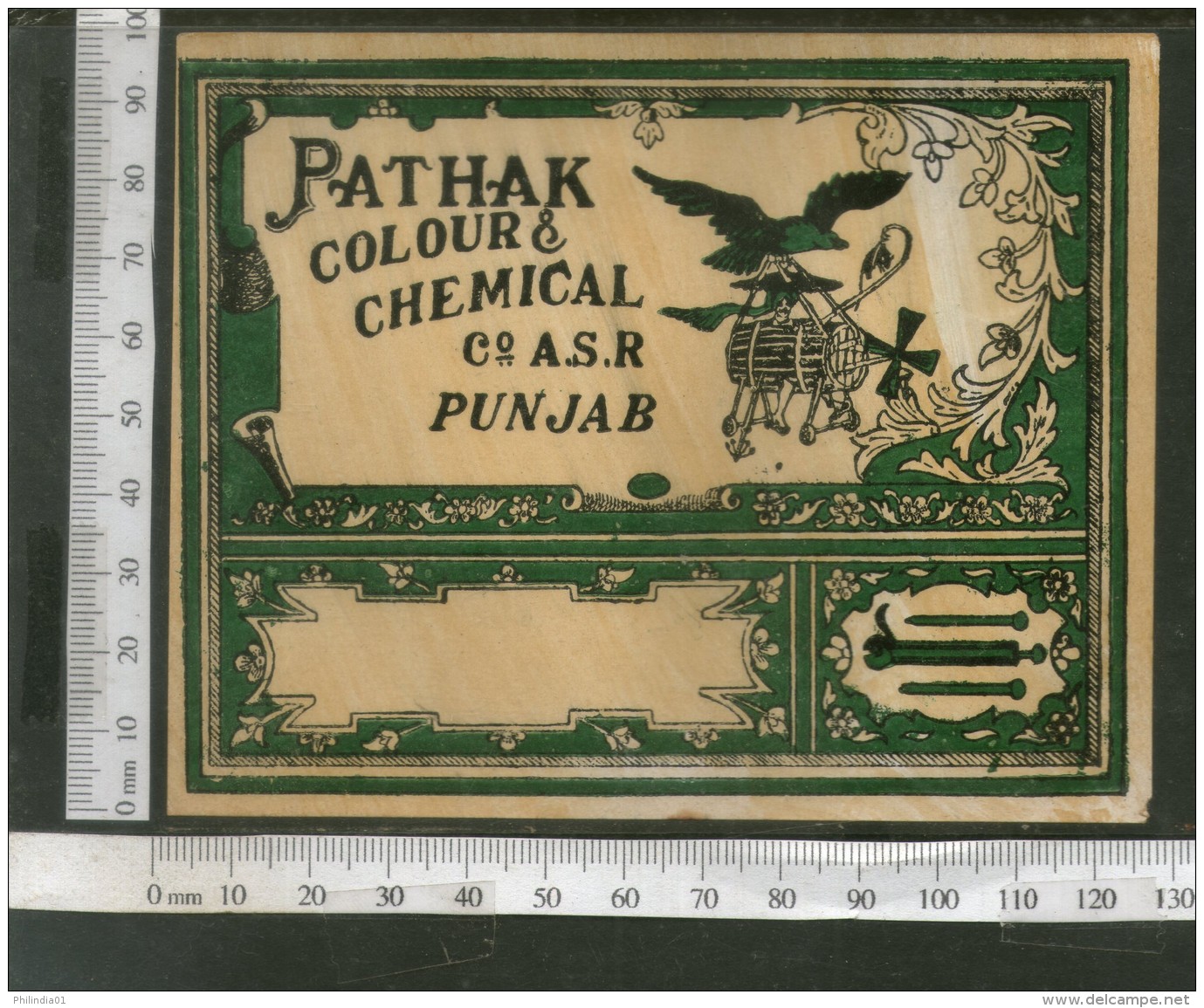 India 1960's Bird Eagle Machine Brand Dyeing &amp; Chemical Label # L38 - Other & Unclassified