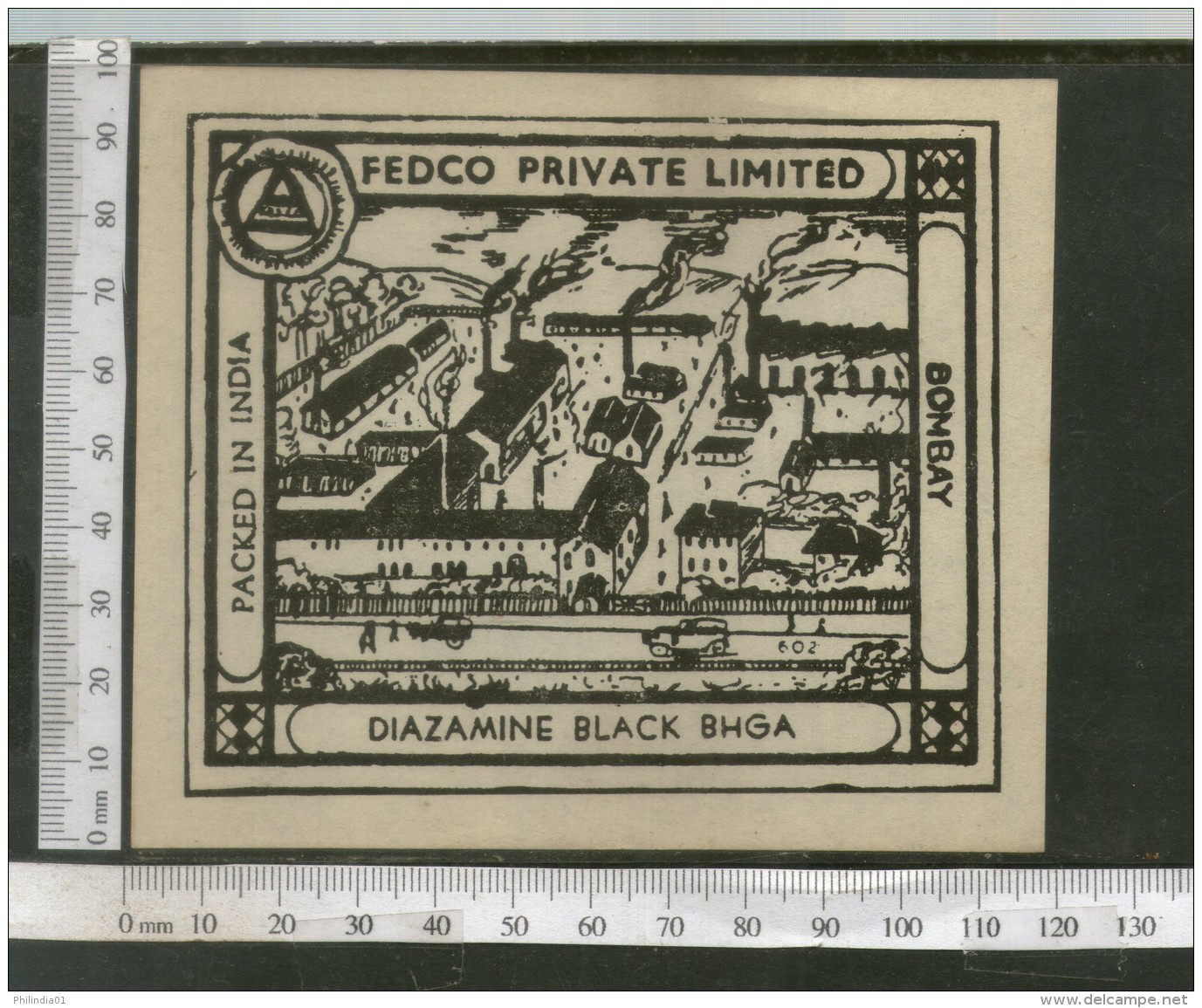 India 1960's Mill Compound Arial View Brand Dyeing &amp; Chemical Label # L40 - Other & Unclassified