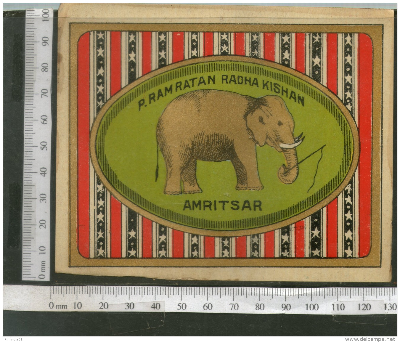 India 1960's Elephant Wildlife Brand Dyeing &amp; Chemical Germany Print Label # L41 - Other & Unclassified