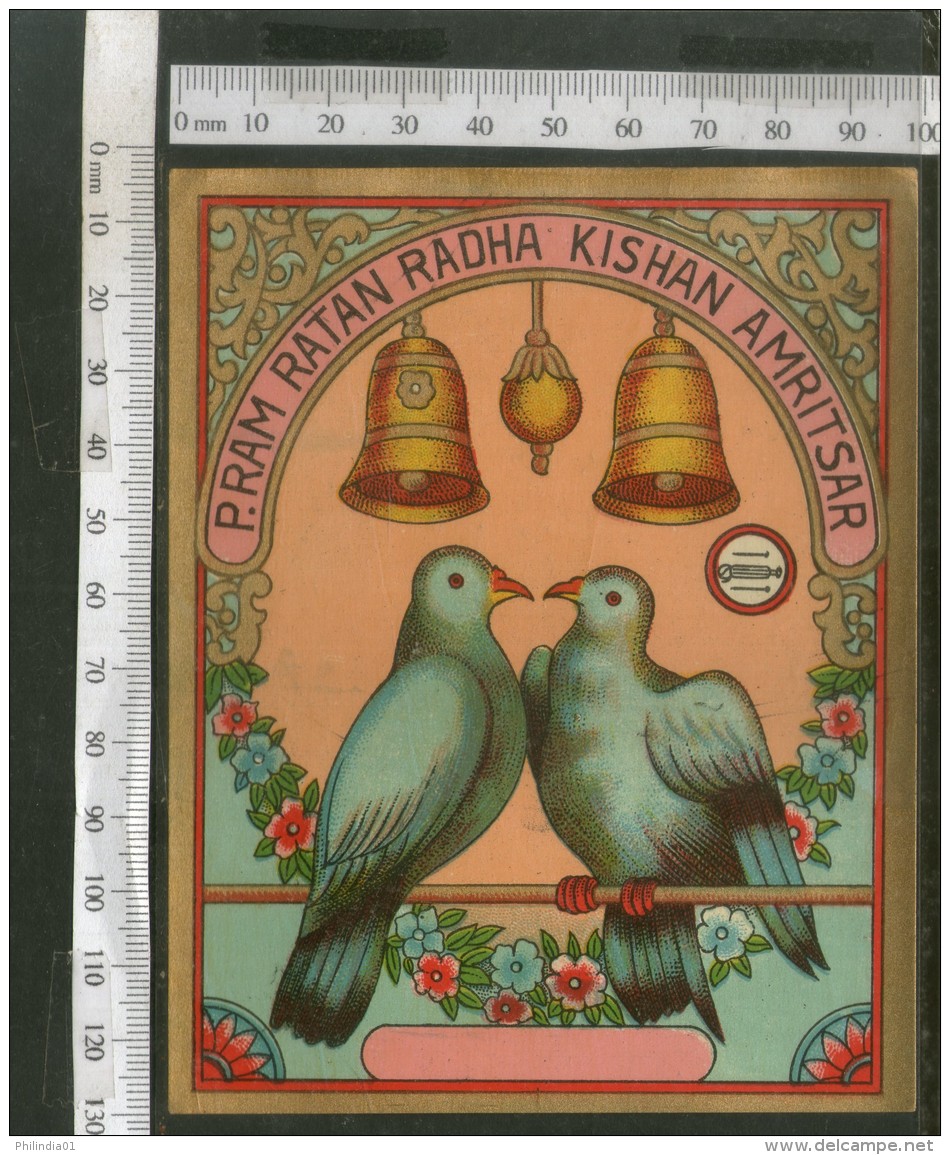 India 1960's Two Pigeons &amp; Bell Brand Dyeing &amp; Chemical Germany Print Label # L49 - Andere & Zonder Classificatie