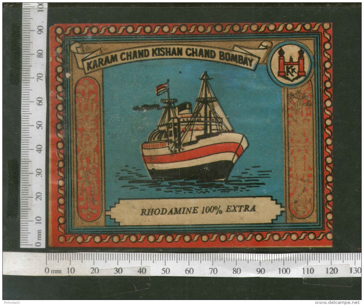 India 1960's Steam Ship Brand Dyeing &amp; Chemical Germany Print Label # L53 - Other & Unclassified