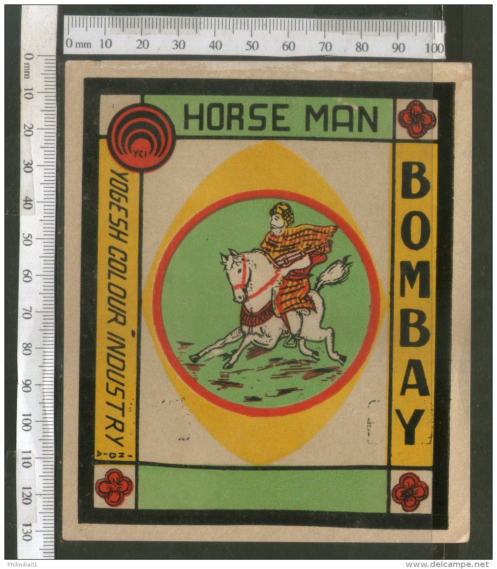 India 1960's Horse Rider Brand Dyeing &amp; Chemical Multicolor Label # L58 - Andere & Zonder Classificatie