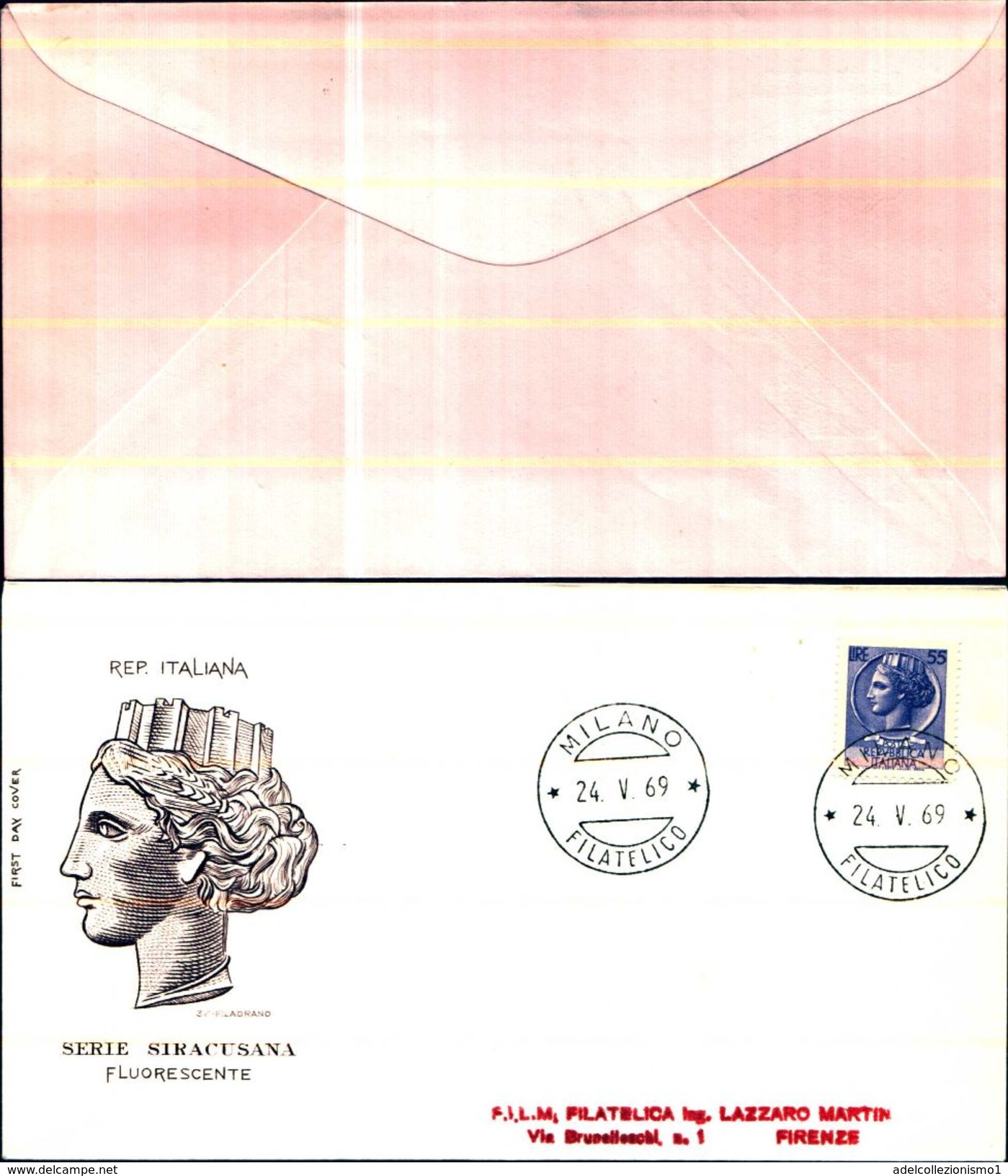 85234)  FDC Republica Italiana-55 Lire Siracusana Fluorescente - Serie Ordinaria - 24/5/1969 - 1961-70: Oblitérés