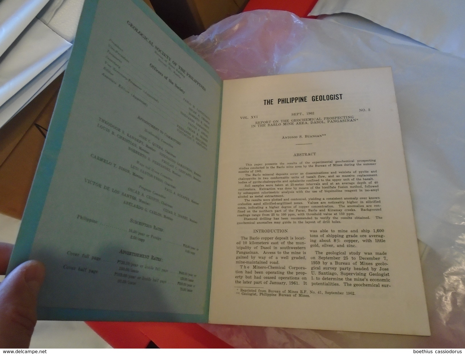 THE PHILIPPINE GEOLOGIST Journal Of The Society  VOL XVI     SEPT 1962    N° 3   CONTENTS (VOIR PHOTOS) - Sciences De La Terre