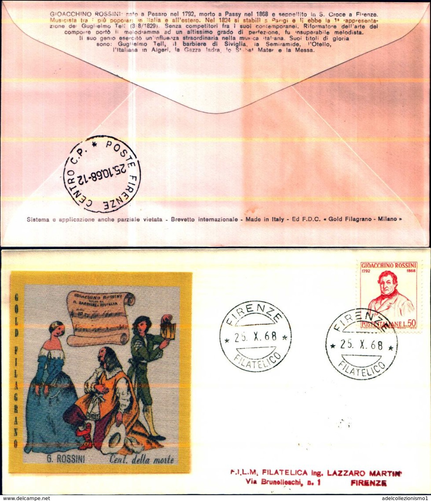 85259)  FDC Republica Italiana-Flora -Centenario Della Morte Di Gioacchino Rossini - 25 Ottobre 1968 - 1961-70: Gebraucht