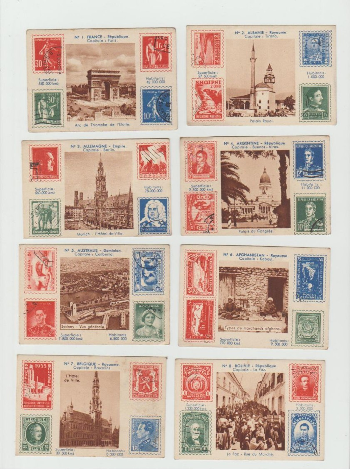 Mini Cartes Representant PAYS Et Capitales De 1 à 50 (manque 12-30-31-40-43) - Stamps (pictures)