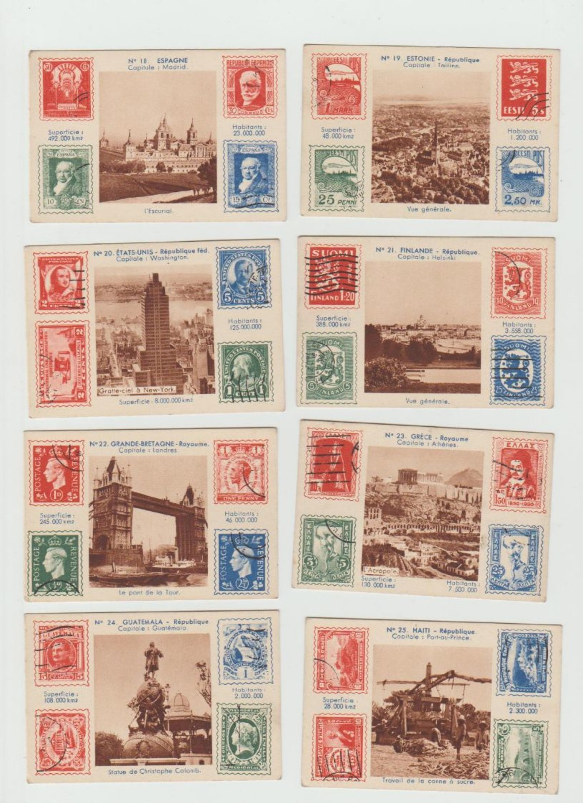 Mini Cartes Representant PAYS Et Capitales De 1 à 50 (manque 12-30-31-40-43) - Stamps (pictures)