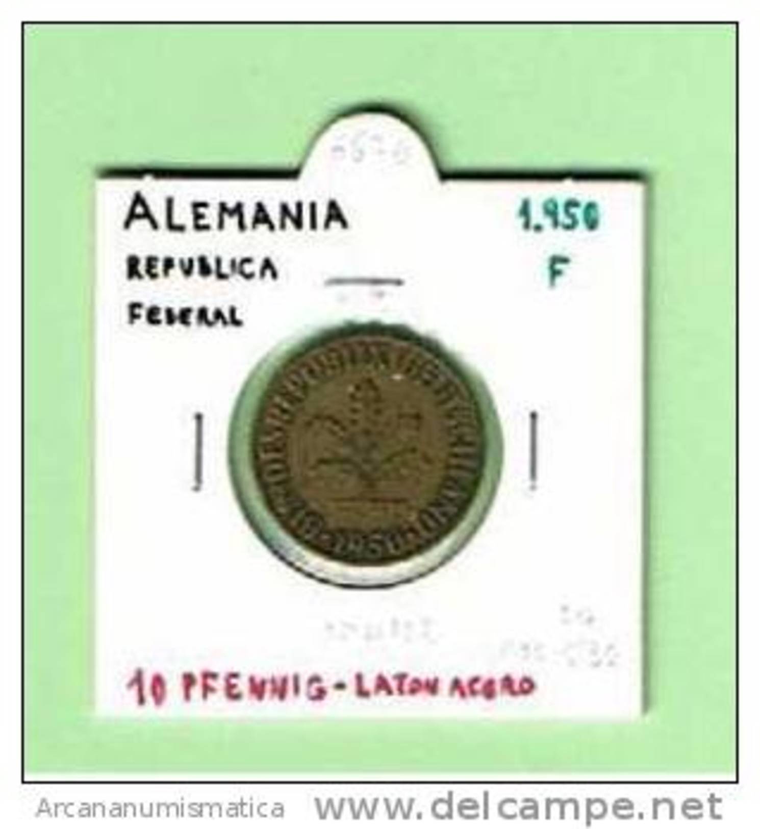 ALEMANIA / GERMANY  10 PFENNIG  1950  F  LATON ACERO  KM#108   MBC (LQ)    DL-6670 - 10 Pfennig