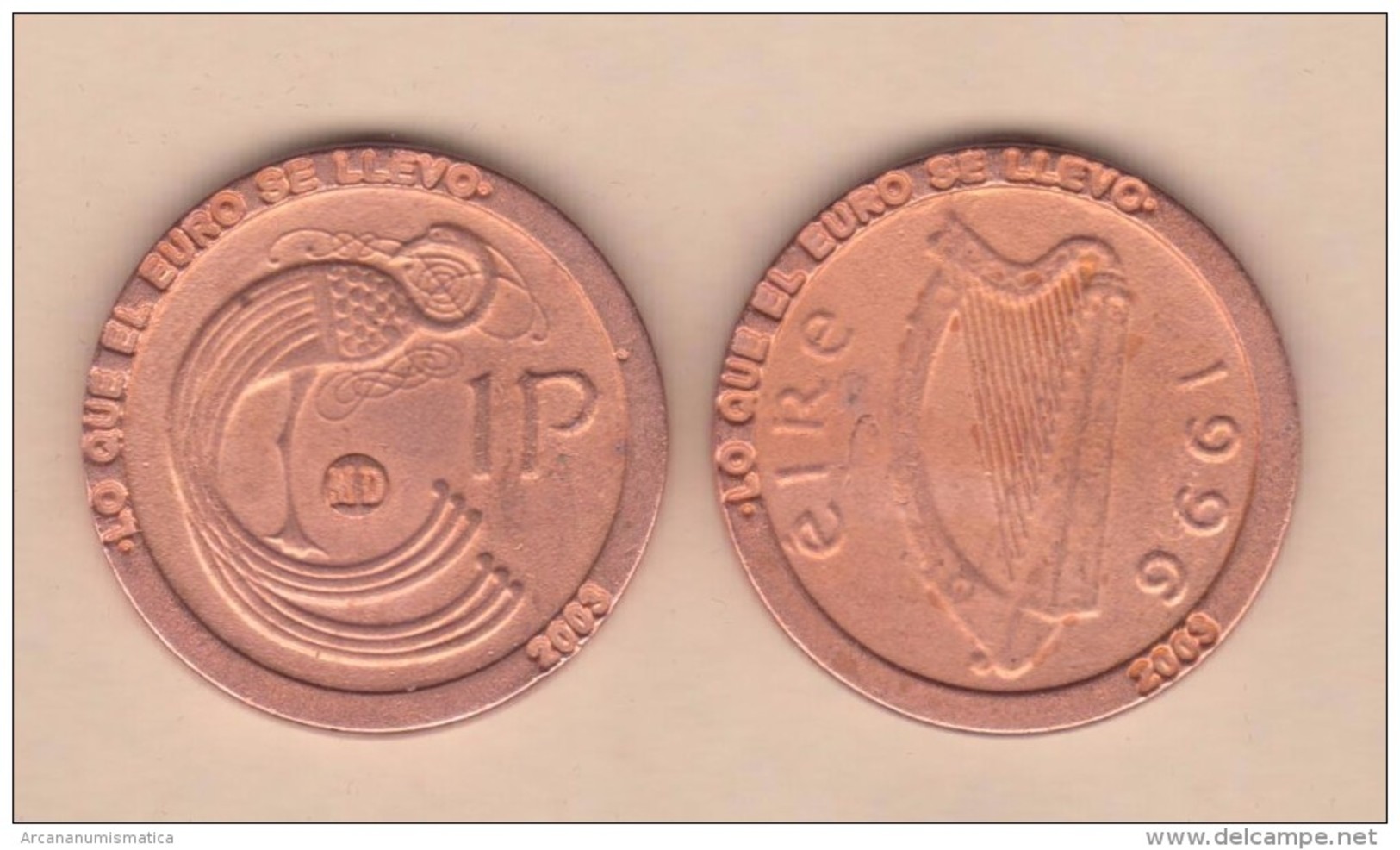 IRLANDA 1 PENNY 1.996 KM#20a REPLICA  Colección "LO QUE EL EURO SE LLEVO" SC/UNC  Réplica  T-DL-11.554 - Irlande