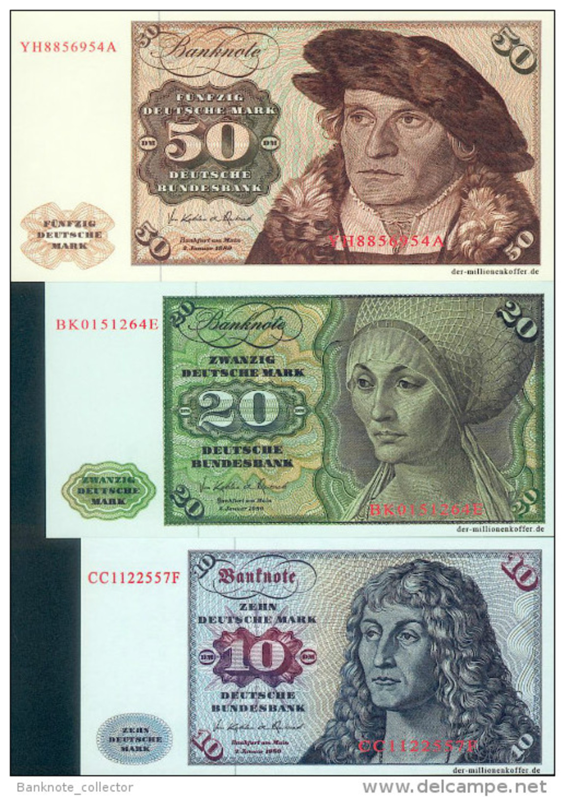 Satz 6 X Banknoten 1980 - 90, Set - Deutsche Mark ( Der Millionenkoffer ) TOP Repro ! - Collections