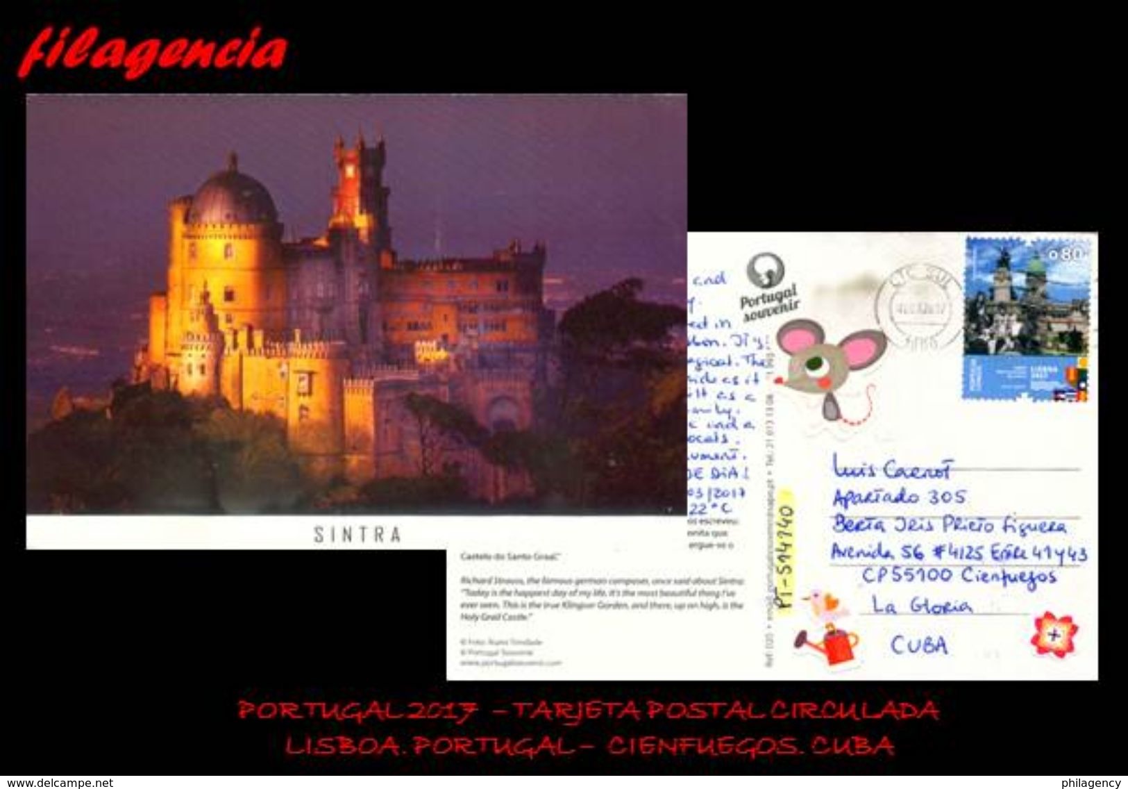 EUROPA. PORTUGAL. ENTEROS POSTALES. TARJETA POSTAL CIRCULADA 2017. LISBOA. PORTUGAL-CIENFUEGOS. CUBA. ARQUITECTURA - Cartas & Documentos