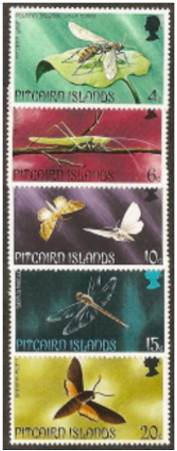 Pitcairn Scott 2018 # 151-155,  Issued 1975,  Set Of 5,  MNH,  Cat $ 3.60,  Insects - Pitcairneilanden