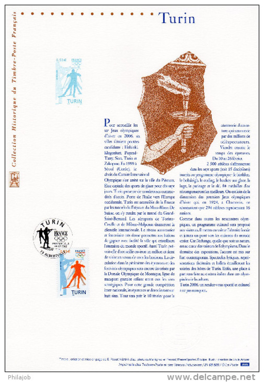 (Prix à La Poste = 5 €) Doc. Officiel De 2006 " J.O. DE TURIN 2006 " N° YT 3876. Parfait état. DPO - Hiver 2006: Torino