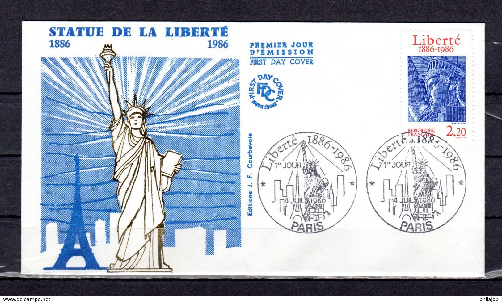 FRANCE / USA 1986 : 2 Enveloppes 1er Jour " STATUE DE LA LIBERTE " N° YT 2421 + USA N° YT 1672 - Emissions Communes