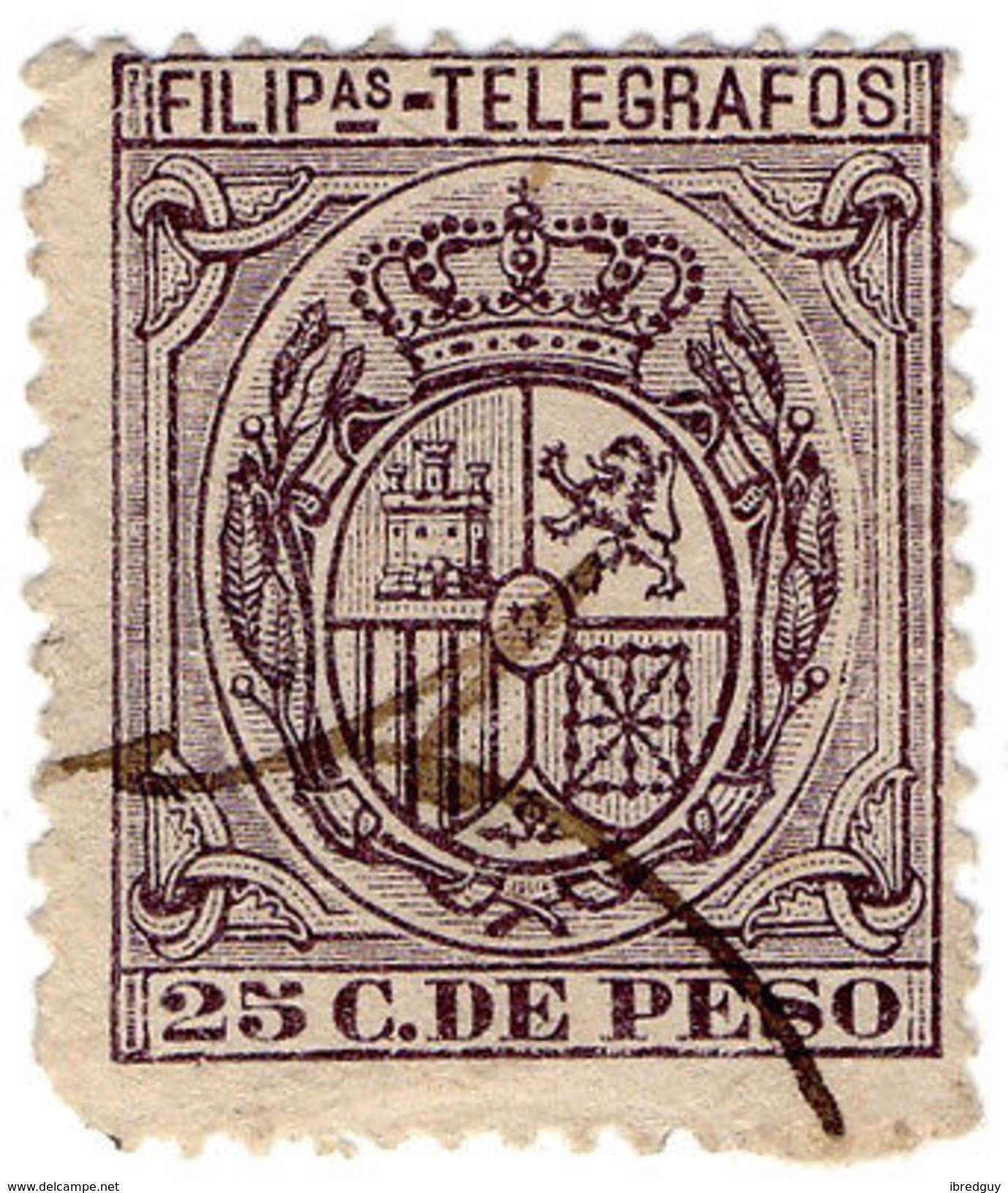 (I.B) Philippines Telegraphs : 25c Purple (1896) - Filippine