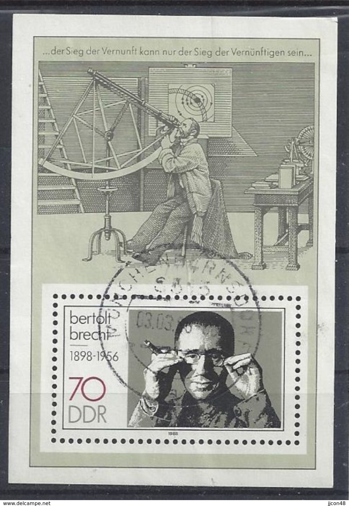 Germany (DDR) 1988 Bertolt Brecht (o) Mi.3148 (block 91) - Sonstige & Ohne Zuordnung