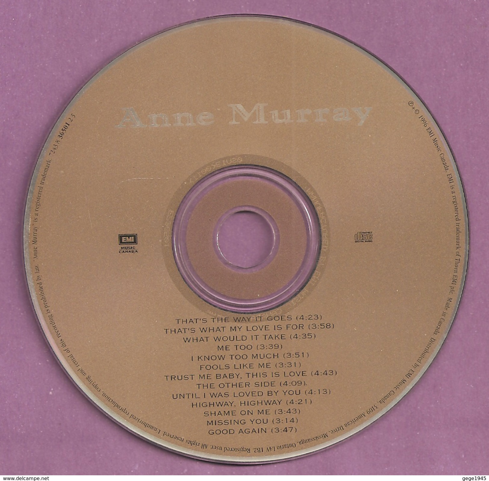 CD     Anne  Murray  ( Canada )       CD  Seul Sans Son Emballage  Avec  13  Titres - Musiques Du Monde