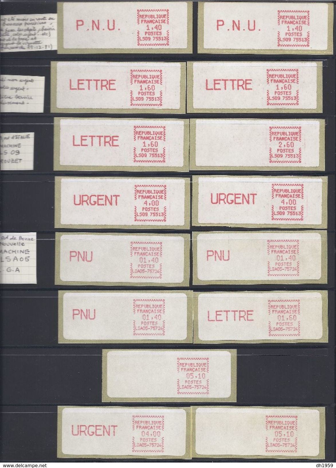 FRANCE VIGNETTE 62x VIGNETTES TIMBRES DISTRIBUTEUR LISA AUTOMATENMARKEN AUTOMATENMARKE ATM LABEL - 1981-84 LS & LSA Prototypes