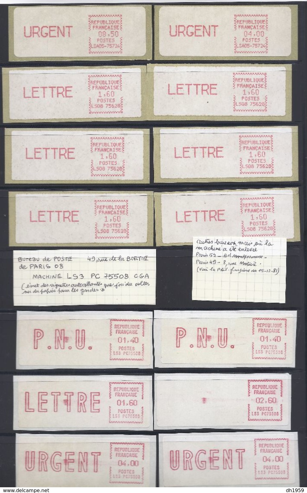 FRANCE VIGNETTE 62x VIGNETTES TIMBRES DISTRIBUTEUR LISA AUTOMATENMARKEN AUTOMATENMARKE ATM LABEL - 1981-84 Types « LS » & « LSA » (prototypes)