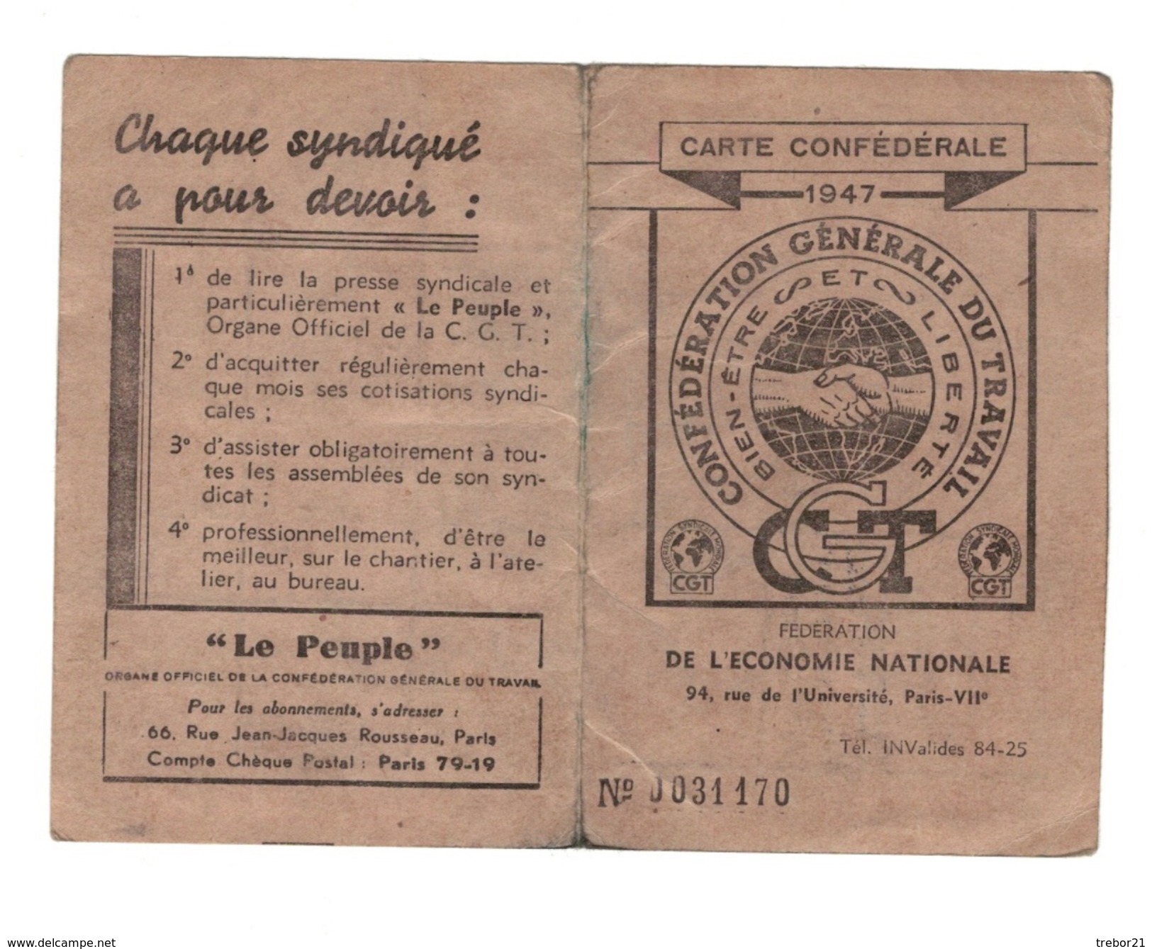 CARTE CONFEDERALE C.G.T.  TROYES - Documents Historiques