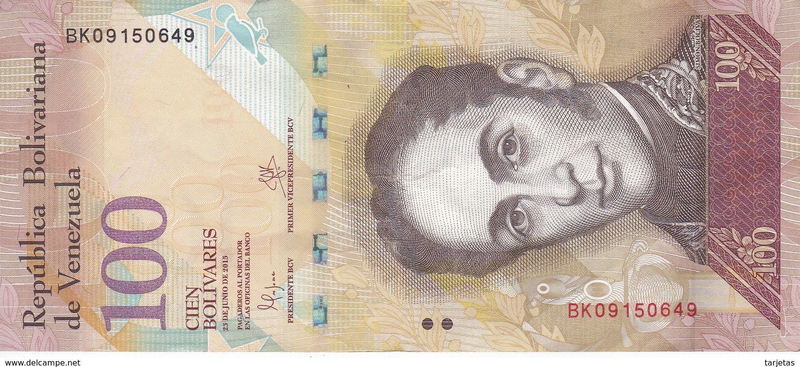 BILLETE DE VENEZUELA DE 100 BOLIVARES 23 DE JUNIO DEL 2015   (BANK NOTE) PAJARO - Venezuela