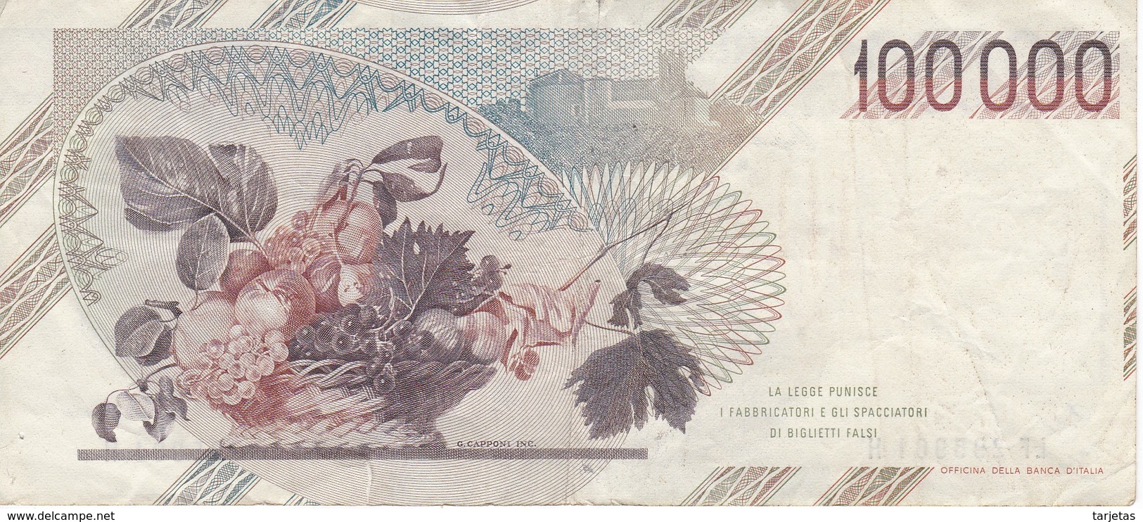 BILLETE DE ITALIA DE 100000 LIRAS DEL AÑO 1983 SERIE LF DE CARAVAGGIO (BANKNOTE-BANK NOTE) - 100.000 Lire