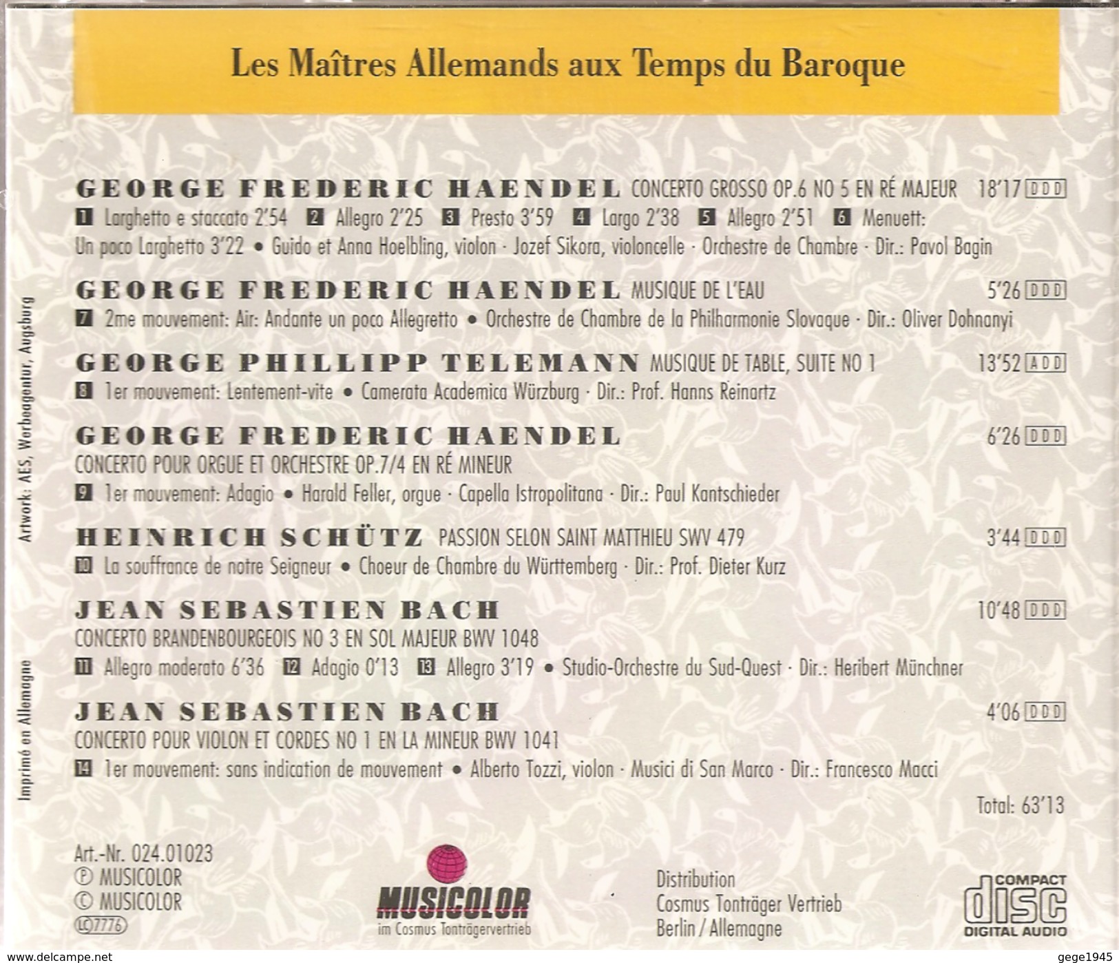 CD     Les  Maîtres  Allemands  Aux  Temps  Du  Baroque    Avec   14  Titres - Klassik