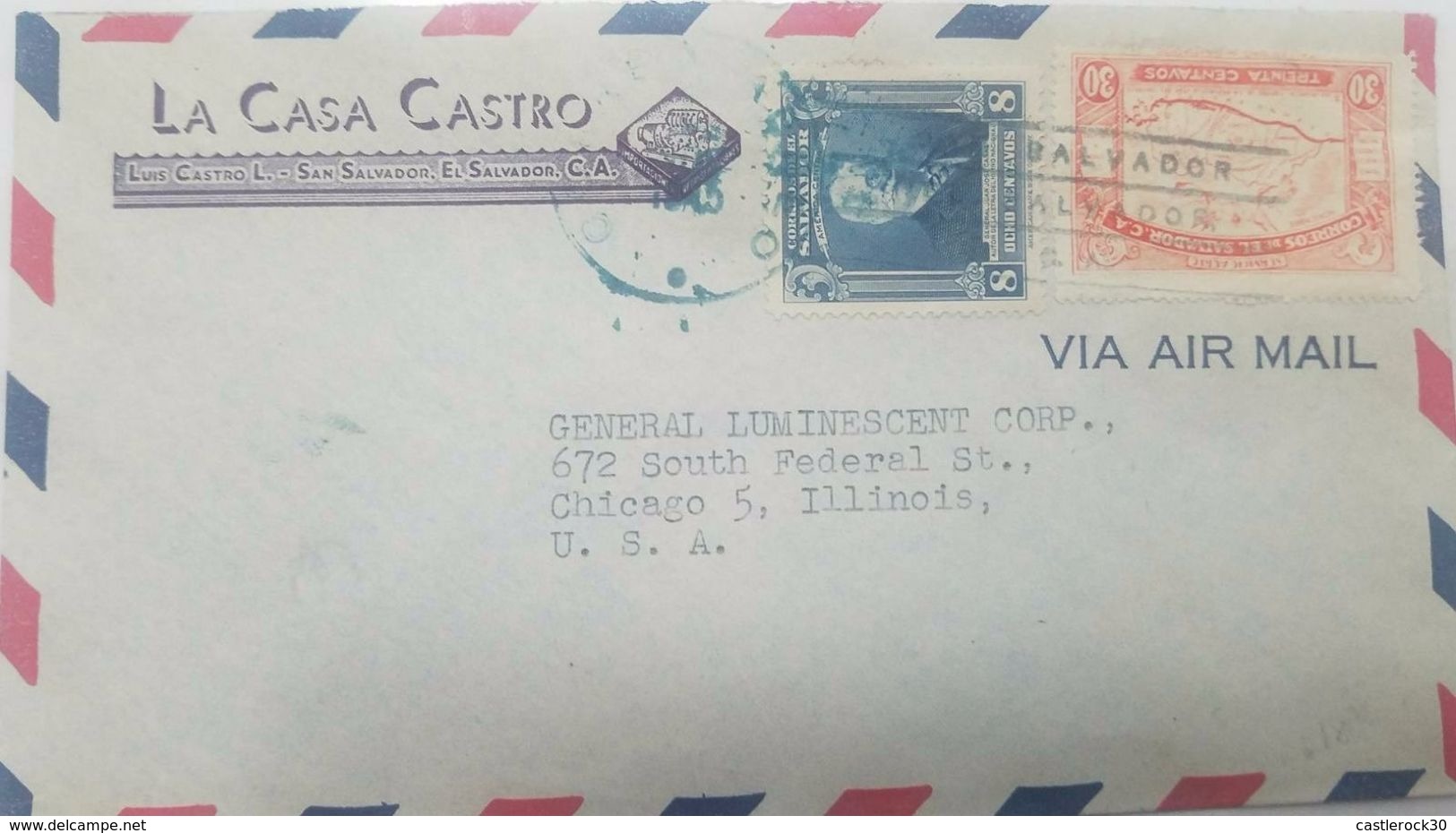 L) 1938 EL SALVADOR,JUAN JOSE CAÑAS, AUTHOR OF THE LETTER OF THE NATIONAL HYMN OF EL SALVADOR, 8 CENTS, AIR MAIL - El Salvador