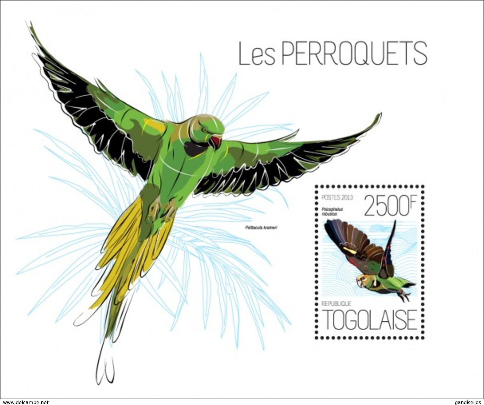 TOGO 2013 SHEET PARROTS PERROQUETS LOROS PAPAGAIOS PAPAGEIEN PAPPAGALLI BIRDS OISEAUX AVES Tg13618b - Togo (1960-...)