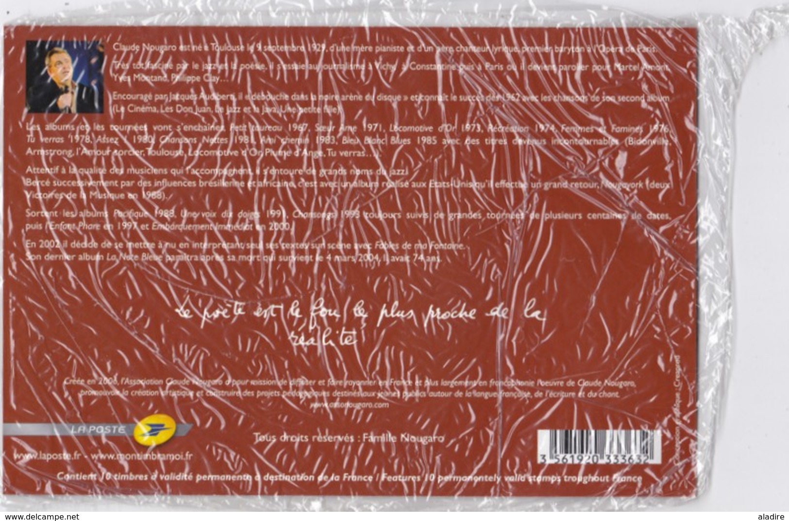 2009 - CLAUDE NOUGARO, Chanteur - Collector - Série 10 TP Lettre 20 G Prioritaire - Valeur Faciale €  12,80 -prix € 6,40 - Collectors