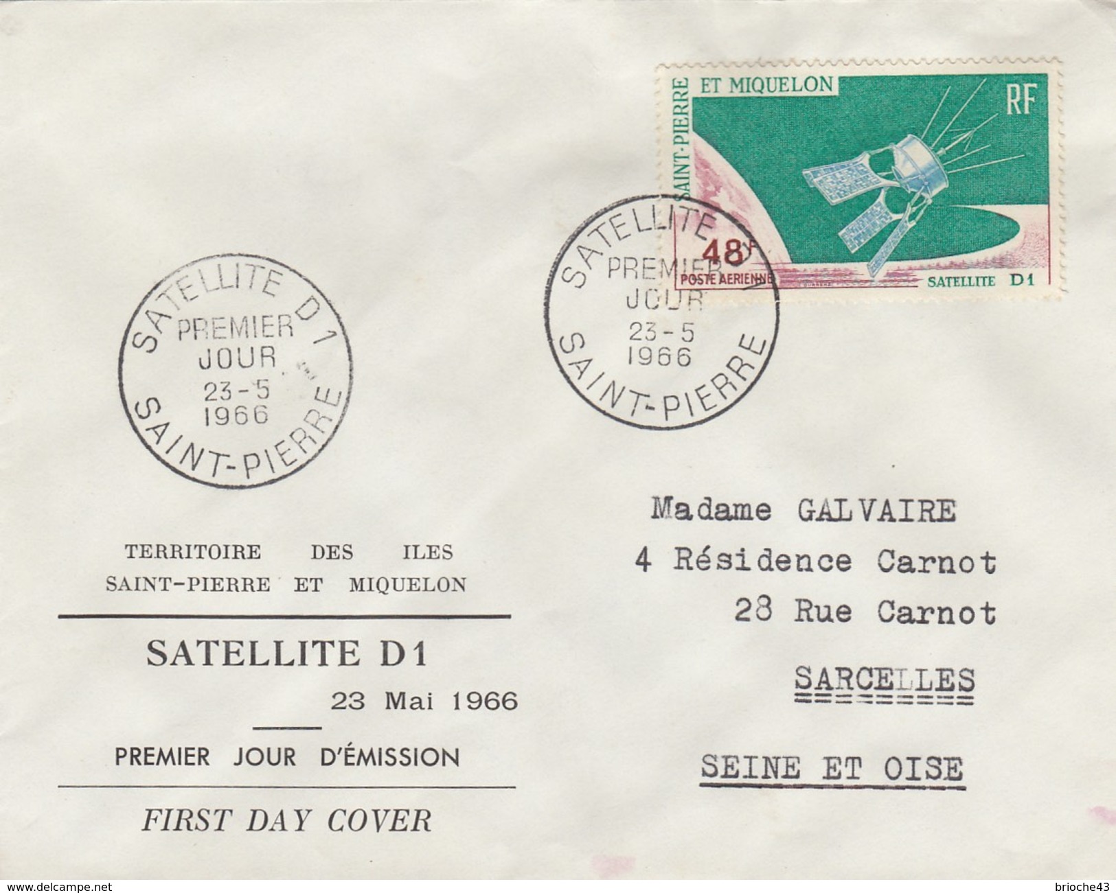 FRANCE - FDC SATELLITE D1 PREMIER JOUR 23.5.166 SAINT-PIERRE ET MIQUELON  - PA N°33 /2 - 1960-1969