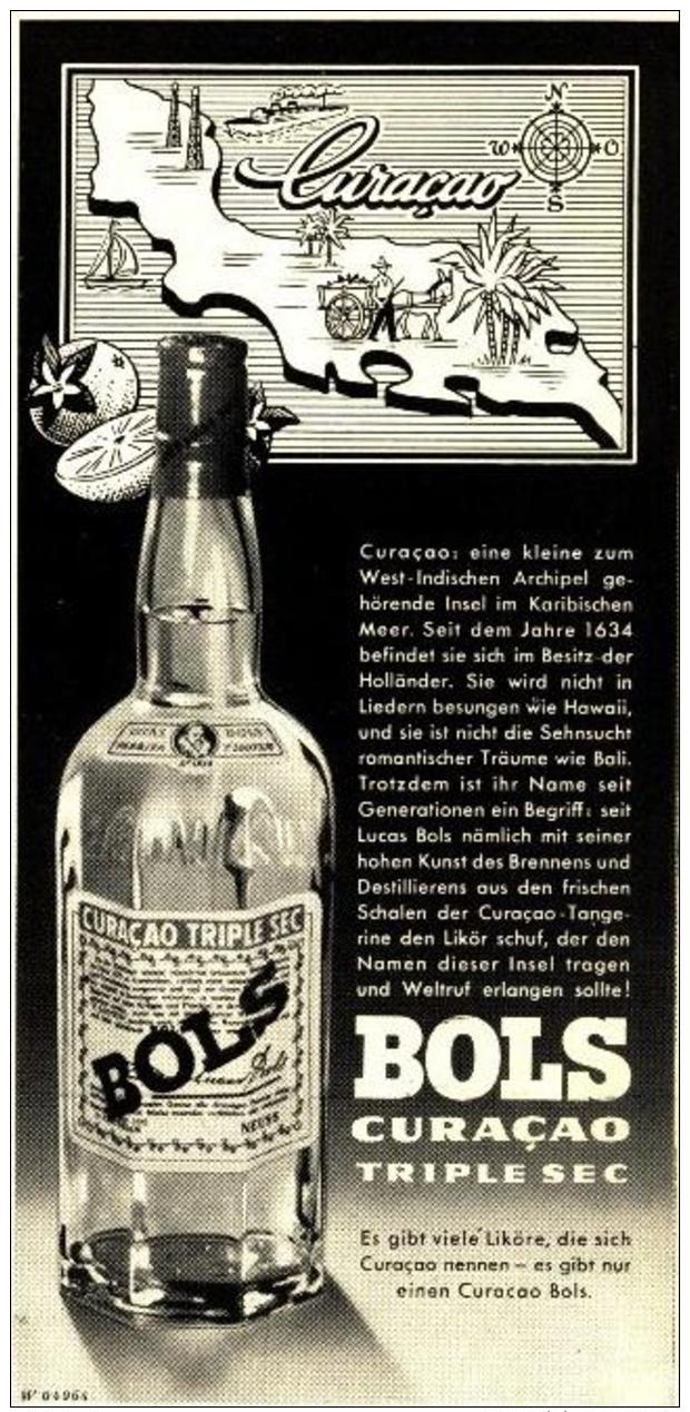 Original-Werbung/ Anzeige 1953 - BOLS CURACAO - Ca. 80 X 160 Mm - Advertising