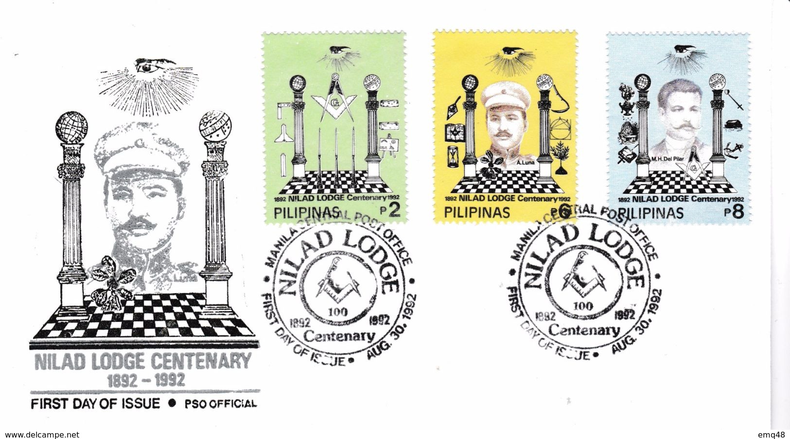 134- FRANC-MAÇONNERIE (MASONIC) : Philippines, Incontournable.Série Sur Enveloppe. Cachet FDC Symbolique. - Freemasonry