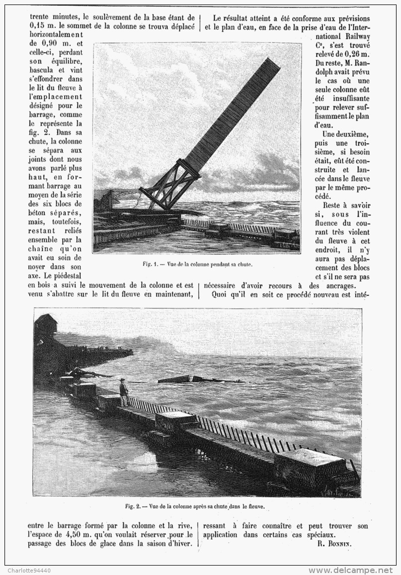 BARRAGE ETABLI Par Le RENVERSEMENT D'UNE COLONNE De BETON    1906 - Other & Unclassified