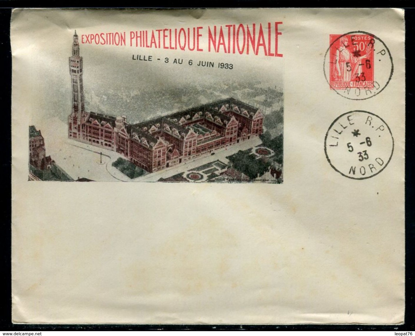 France - Entier Postal Type Paix , Timbré Sur Commande Pour L 'Exposition Philatélique De Lille En 1933 - Ref O153 - Standard Covers & Stamped On Demand (before 1995)