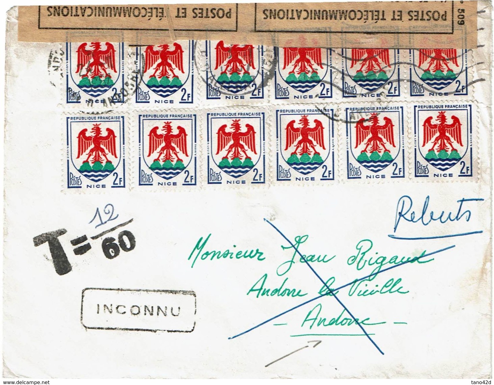 CTN52B - NOVEMBRE 1967 LETTRE DE FRANCE POUR ANDORRE LA VIEILLE NON DISTRIBUEE TAXEE ET ENVOYEE AUX REBUTS - Briefe U. Dokumente