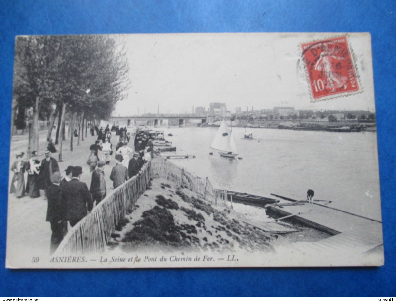 HAUTS DE SEINE   92   ASNIERES     -   LA SEINE ET LE PONT DU CHEMIN DE FER      TRES  ANIME    TTB - Asnieres Sur Seine