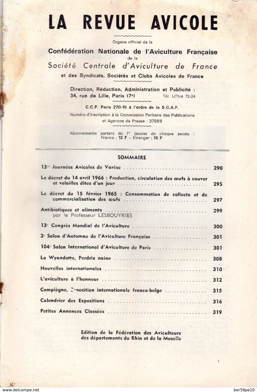 LA REVUE AVICOLE JUILLET - AOUT 1966  No 7 - 8 - Animaux