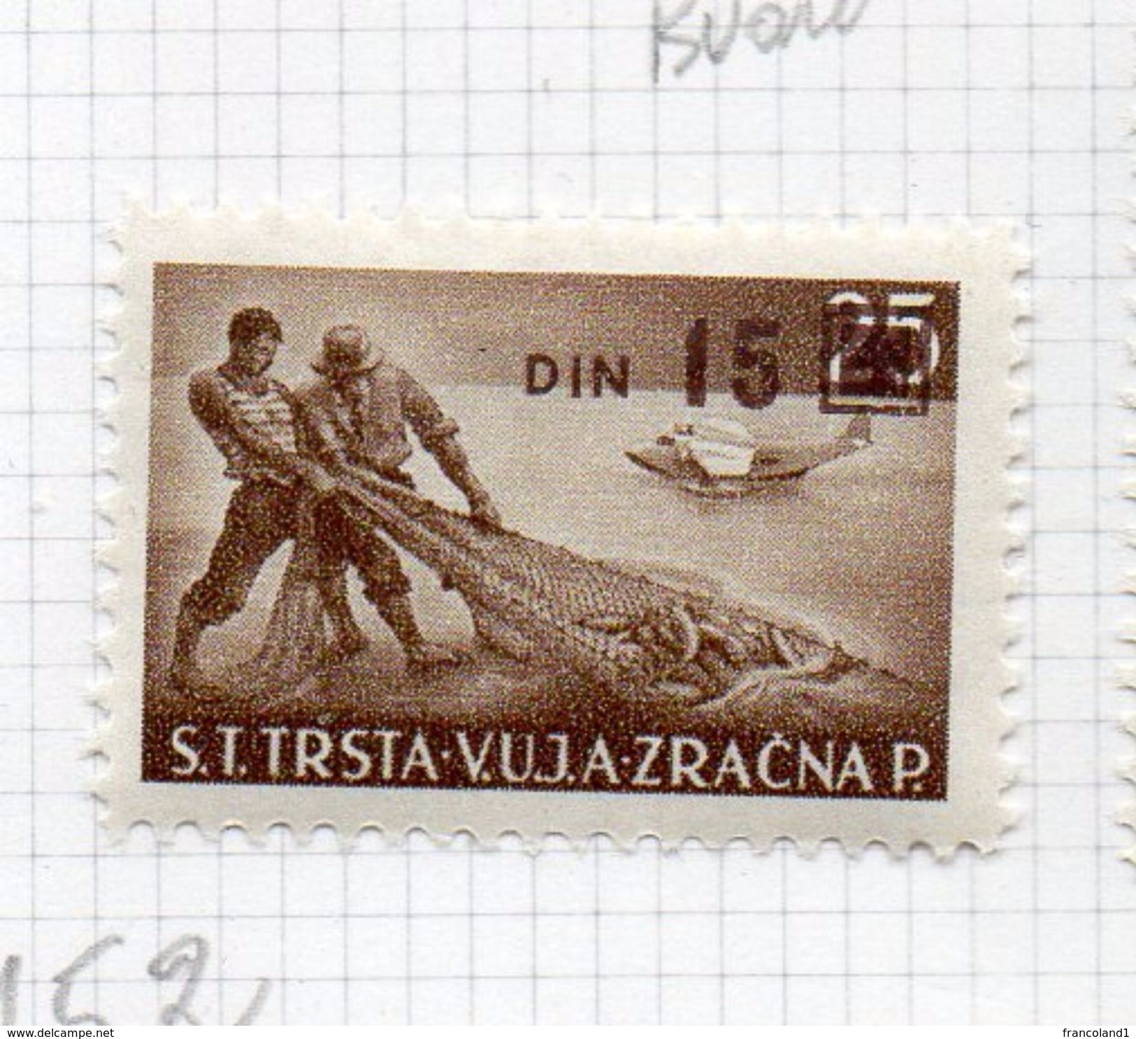 1949 Trieste B Soggetti Vari Sovrast. DIN N. 14  Nuovo MLH* - Luftpost