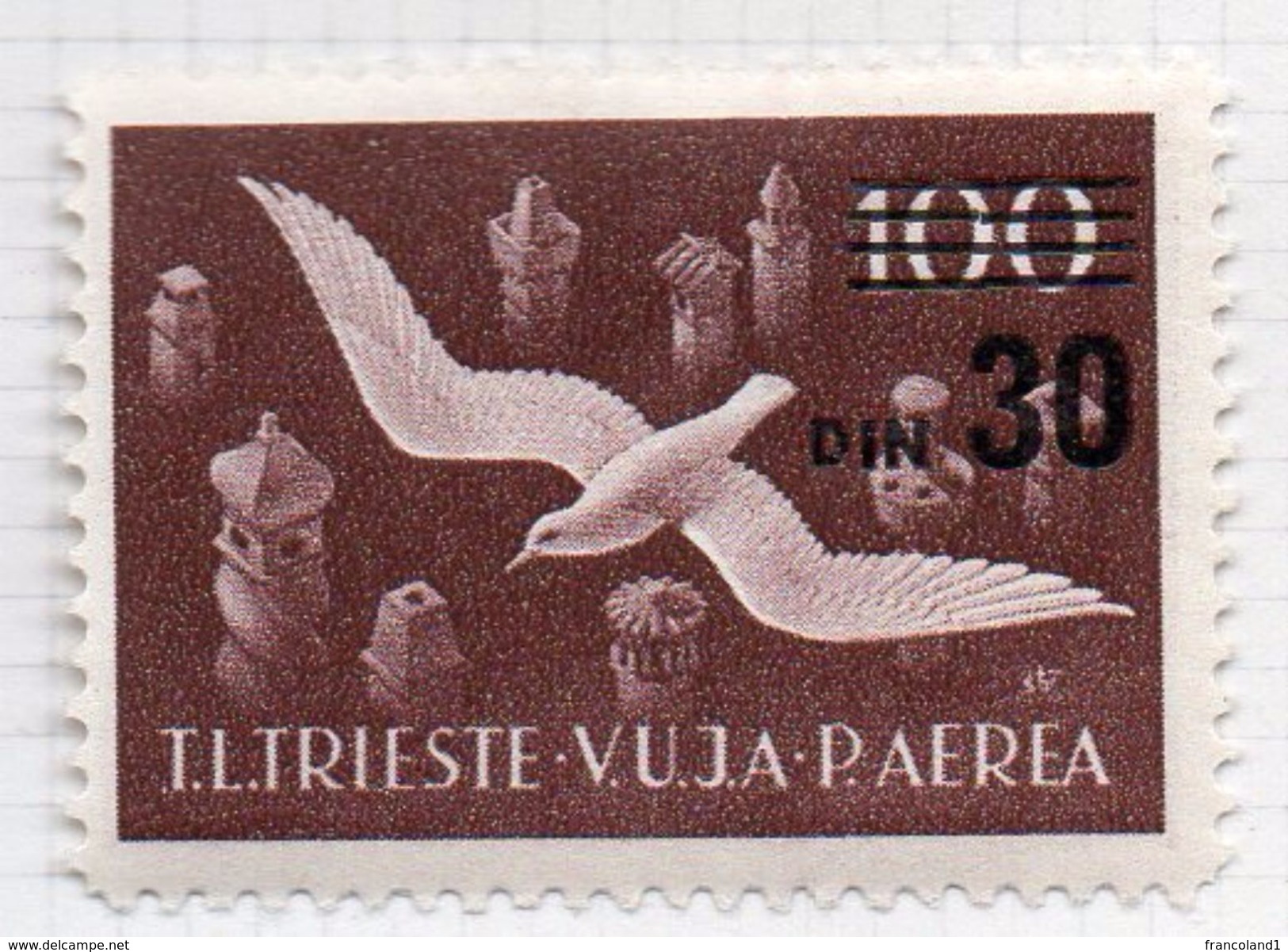 1949 Trieste B Soggetti Vari Sovrast. DIN N. 16  Nuovo MLH* - Airmail