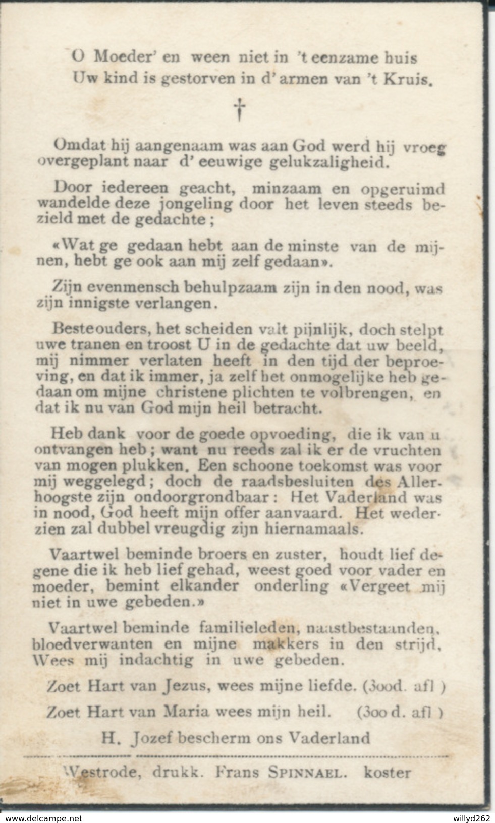 Doodsprentje WOII - Gesneuveld Frans Albert VAN BUGGENHOUT ° Wolvertem-Westrode 1915 + 27 Mei 1940 (klevertje !!) - Religion & Esotérisme