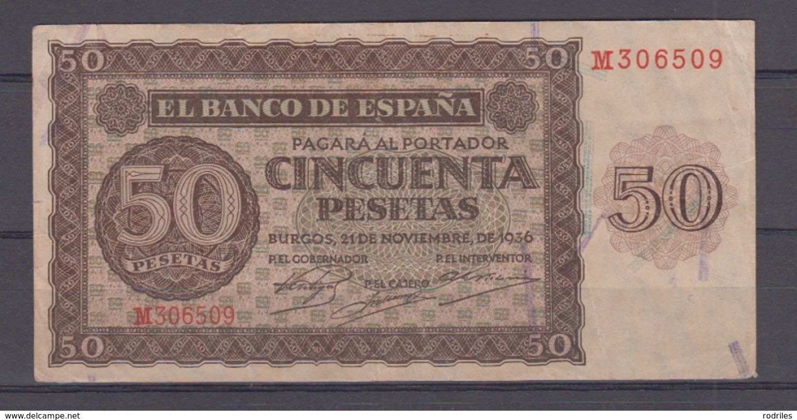 EDIFIL D420a.  50 PTAS 21 DE NOVIEMBRE DE 1936 SERIE M. - 50 Pesetas